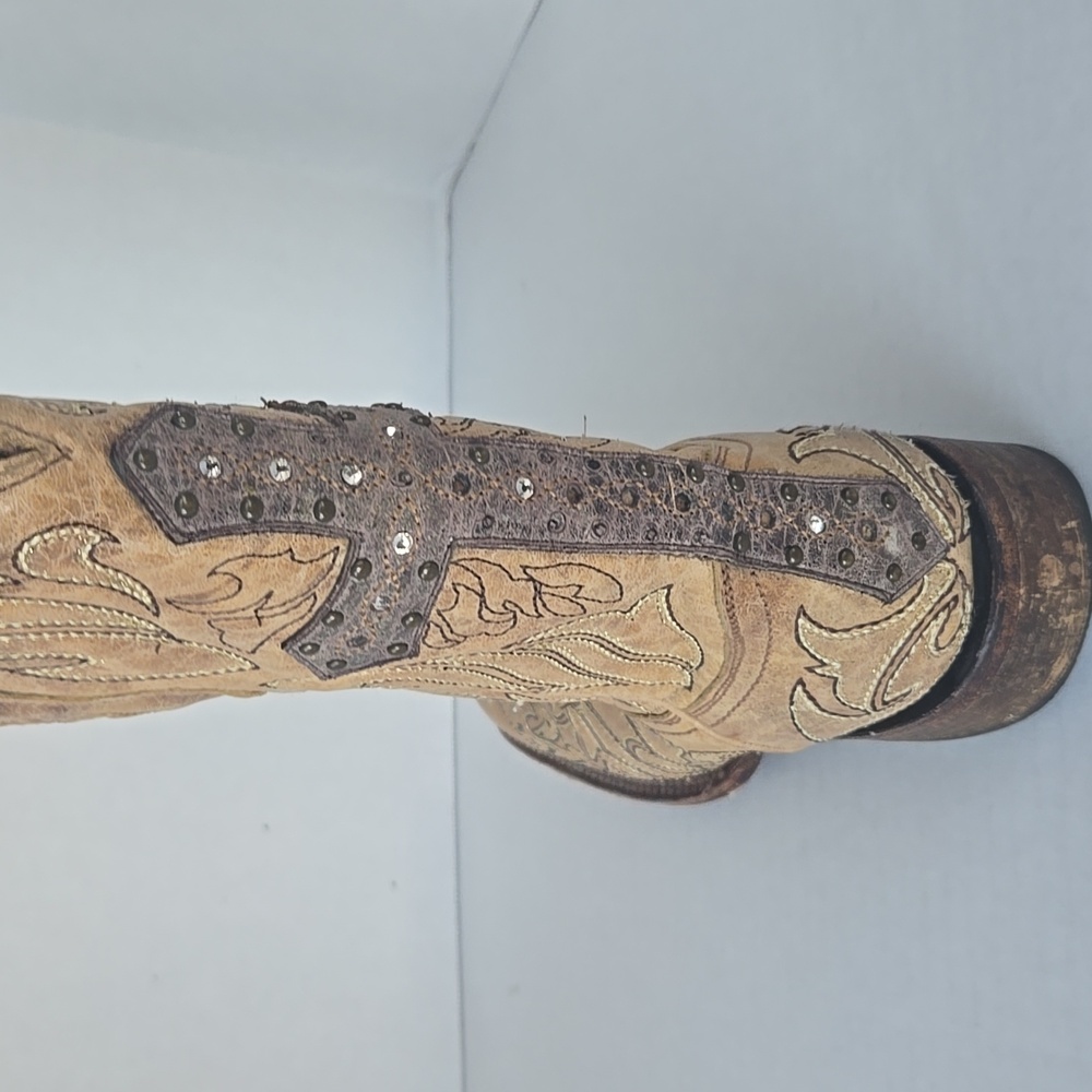Corral Tan Embroidered & Rinestone Western Boots - image 2